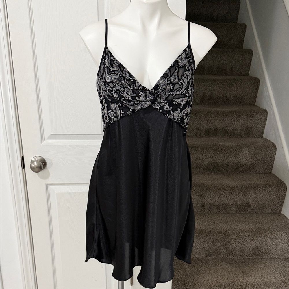 Delta Burke Y2K Vintage Black and White Paisley Mini Dress Size Large